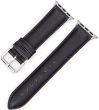 Pasek do Apple Watch, skórzany, czarny, srebrna klamra (koperty 42/44/45mm)