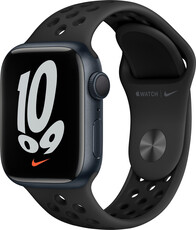 Apple Watch Nike Series 7 GPS, 41mm, koperta z ciemnoatramentowego aluminium z czarnym sportowym paskiem Nike