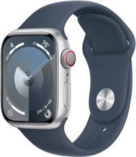 Apple Watch Series 9, GPS + Cellular, 41mm Koperta ze srebrnego aluminium, sportowy pasek M/L