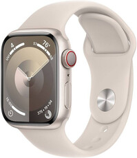 Apple Watch Series 9, GPS + Cellular, 45mm Koperta z aluminium w kolorze księżycowej poświaty, sportowy pasek M/L