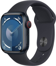 Apple Watch Series 9, GPS + Cellular, 45mm Koperta z ciemnoatramentowego aluminium, sportowy pasek M/L