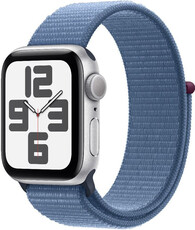Apple Watch SE (2023) GPS 44mm srebrna aluminiowa koperta z opaską sportową w kolorze zimowego błękitu