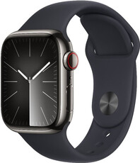 Apple Watch Series 9 GPS + Cellular 45mmgrafitowa koperta ze stali nierdzewnej z ciemnooatramentowym sportowym paskiem - M/L