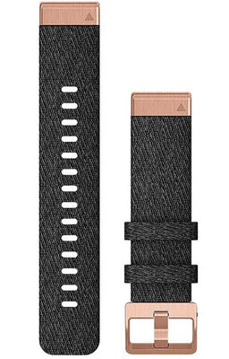 Pasek Garmin QuickFit 20mm, nylonowy, czarny, różowo-złota klamra (Fenix 7S/6S/5S)