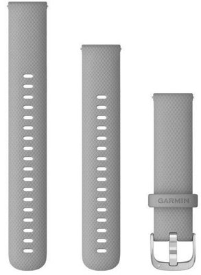 Pasek Garmin Quick Release 18mm, silikonowy, szary, srebrna klamra (Venu 2S, Vívoactive 4S, Vívomove 3S) + przedłużona część