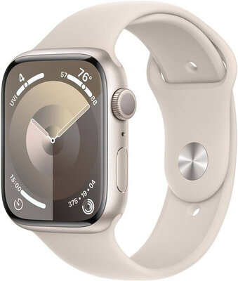 Apple Watch Series 9, GPS, 45mm Koperta z aluminium w kolorze księżycowej poświaty, sportowy pasek S/M