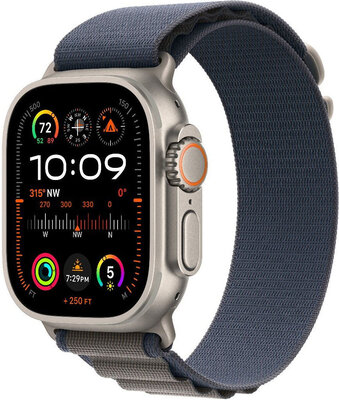 Apple Watch Ultra 2 GPS + Cellular, 49mm tytanowa koperta z niebieską opaską alpine - L