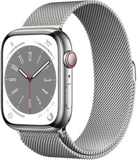 Apple Watch Series 8, GPS + Cellular, 41mm Koperta ze srebrnej stali nierdzewnej, mediolańska bransoleta