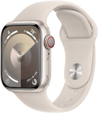Apple Watch Series 9, GPS + Cellular, 41mm Koperta z aluminium w kolorze księżycowej poświaty, sportowy pasek S/M