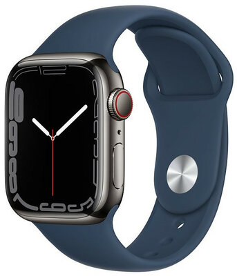Apple Watch Series 7 GPS + Cellular, 41mm koperta z grafitowoszarej stali z niebieskim (morska głębia) sportowym paskiem
