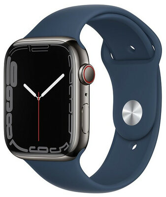 Apple Watch Series 7 GPS + Cellular, 45mm koperta z grafitowo-szarej stali z niebieskim (morska głębia) sportowym paskiem