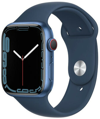 Apple Watch Series 7 GPS + Cellular, 45mm koperta z niebieskiego aluminium z niebieskim (morska głębia) sportowym paskiem sportovním řemínkem