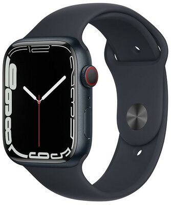 Apple Watch Series 7 GPS + Cellular, 45mm koperta z ciemnoatramentowego aluminium z ciemnoatramentowym sportowym paskiem