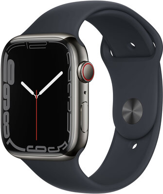 Apple Watch Series 7 GPS + Cellular, 45mm grafitowa stal z ciemnoatramentowym sportowym paskiem