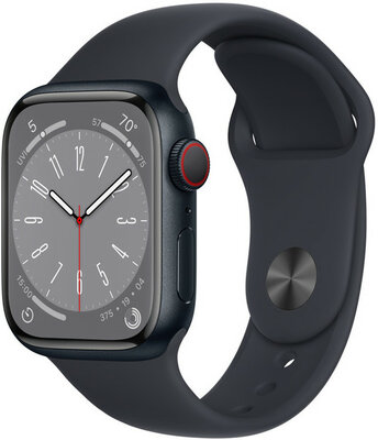 Apple Watch Series 8, GPS + Cellular, 41mm Koperta z aluminium w kolorze ciemnego atramentu, sportowy pasek