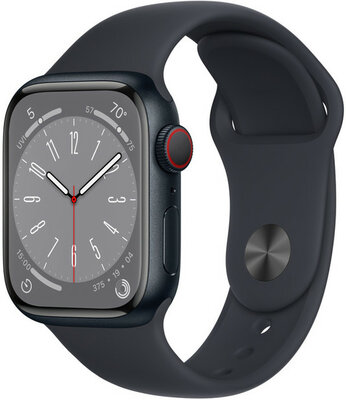 Apple Watch Series 8, GPS + Cellular, 45mm Koperta z aluminium w kolorze ciemnego atramentu, sportowy pasek