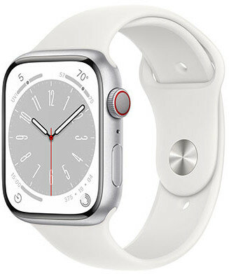 Apple Watch Series 8, GPS + Cellular, 45mm Koperta ze srebrnego aluminium, sportowy pasek