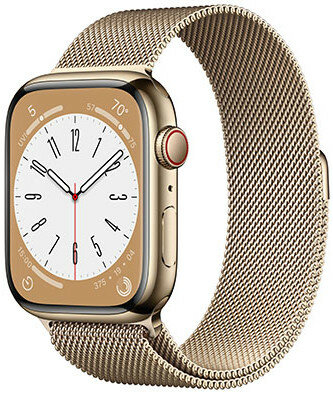 Apple Watch Series 8, GPS + Cellular, 45mm Koperta ze złotej stali nierdzewnej, mediolańska bransoleta